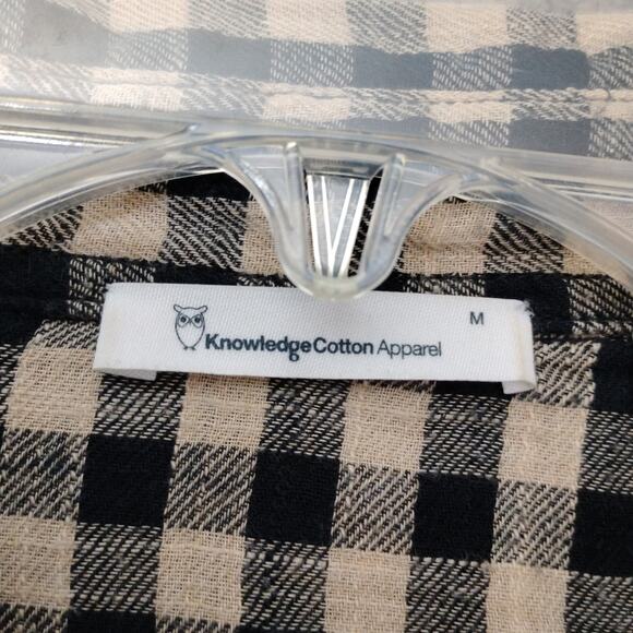 Knowledge Cotton Apparel Gingham Button Down Shirt Size Medium Beige and Black - Picture 4 of 9